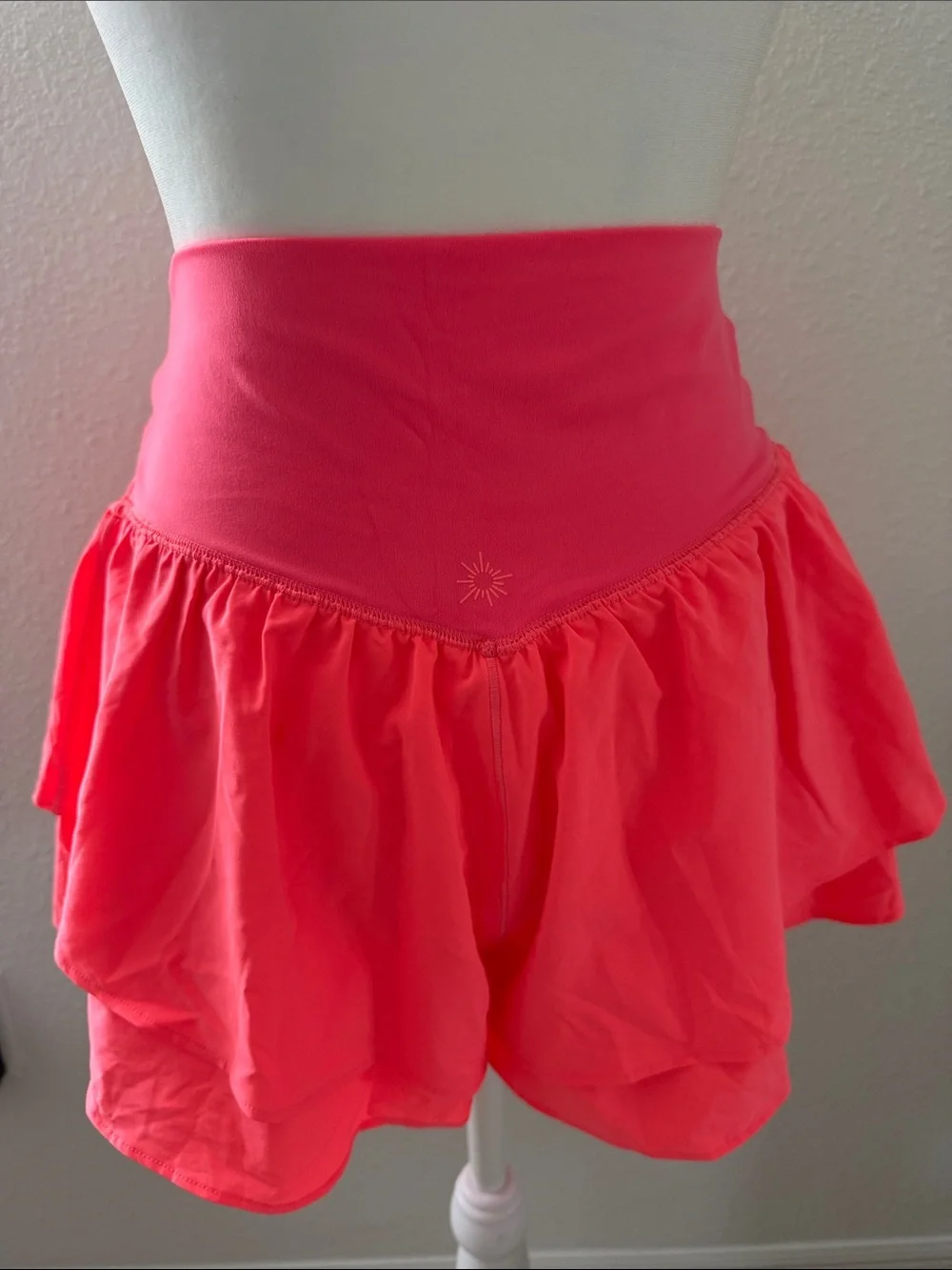 aerie Coral High-Waist Skater Skirt